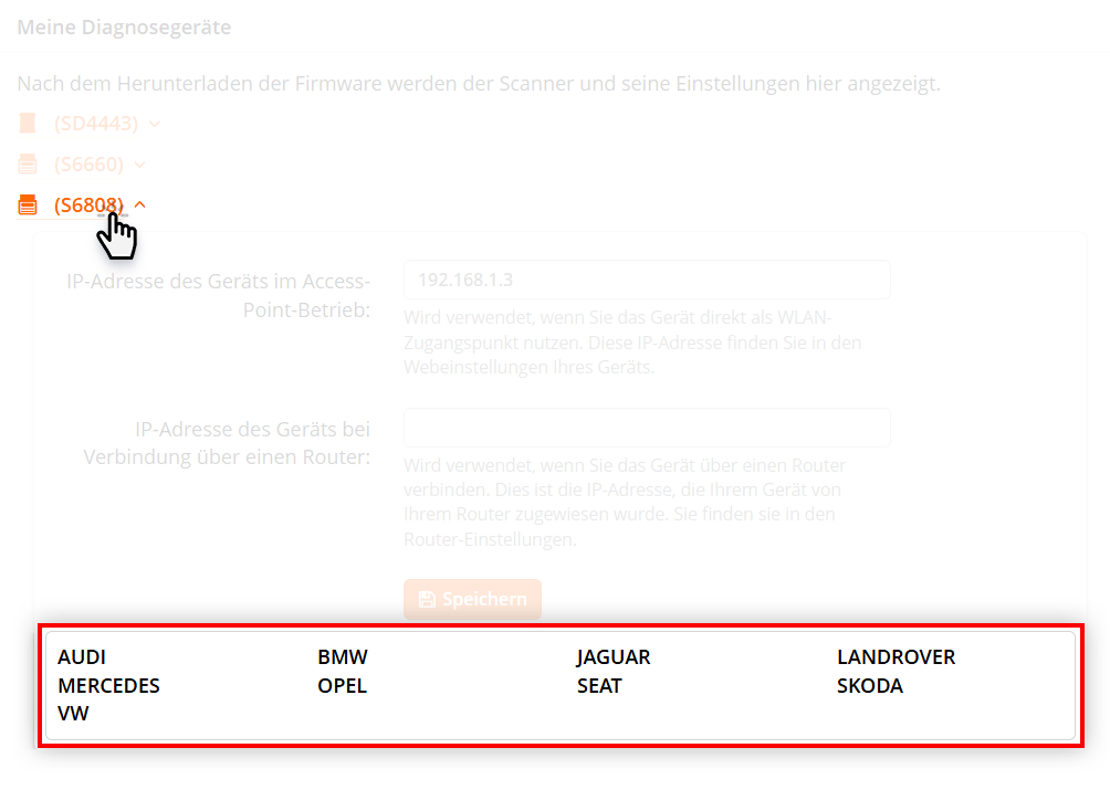 Liste der freigeschalteten Marken